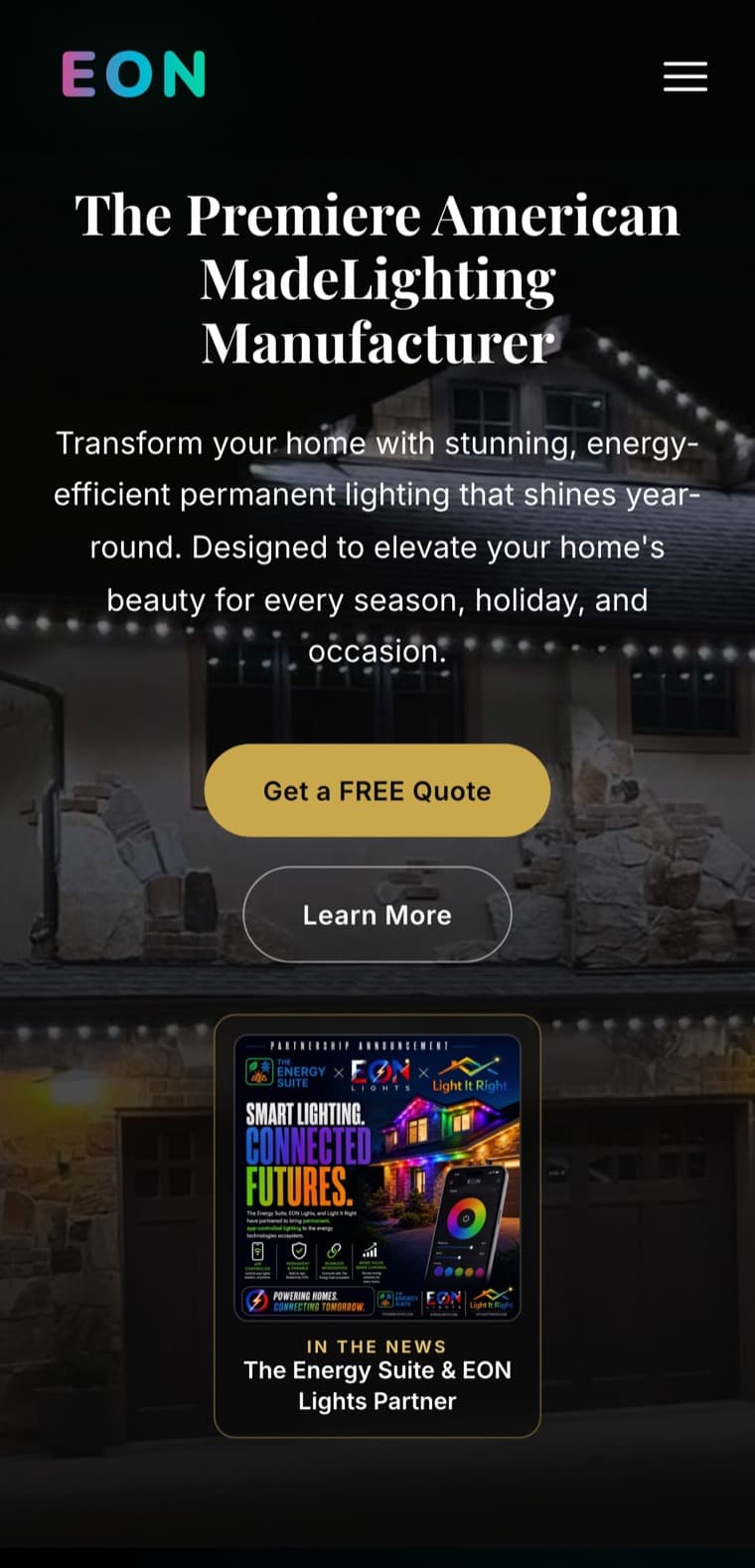 EON Lights website on a phone